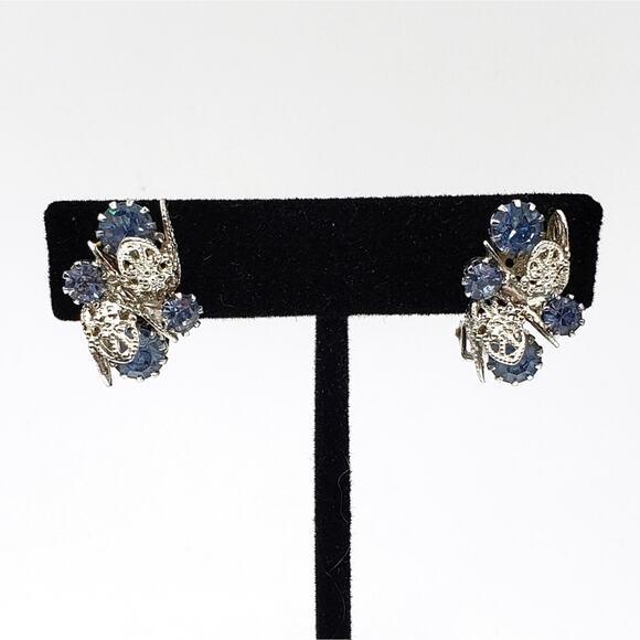 Vintage Earrings Clip On Rhinestone - Picture 1 of 6
